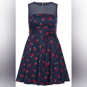 NWT City Chic Navy Blue w/ Strawberry Print Lightweight Molly Dress Size L 20